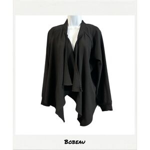 Bobeau Women's Black Draped Open Front Long Sleeve Waterfall Cardigan Size Large